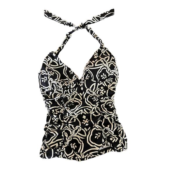 Lands' End Black & White Ruched Tankini Tie Halter Neck Sz6 - Picture 1 of 8